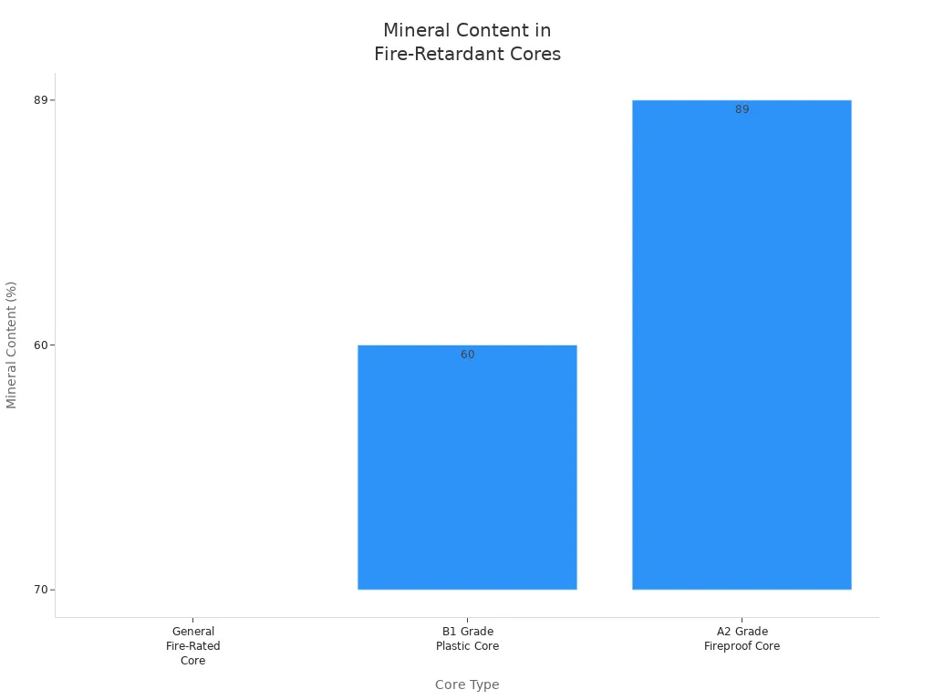 Bar chart comparing mineral content percentages in fire-retardant aluminum composite panel cores