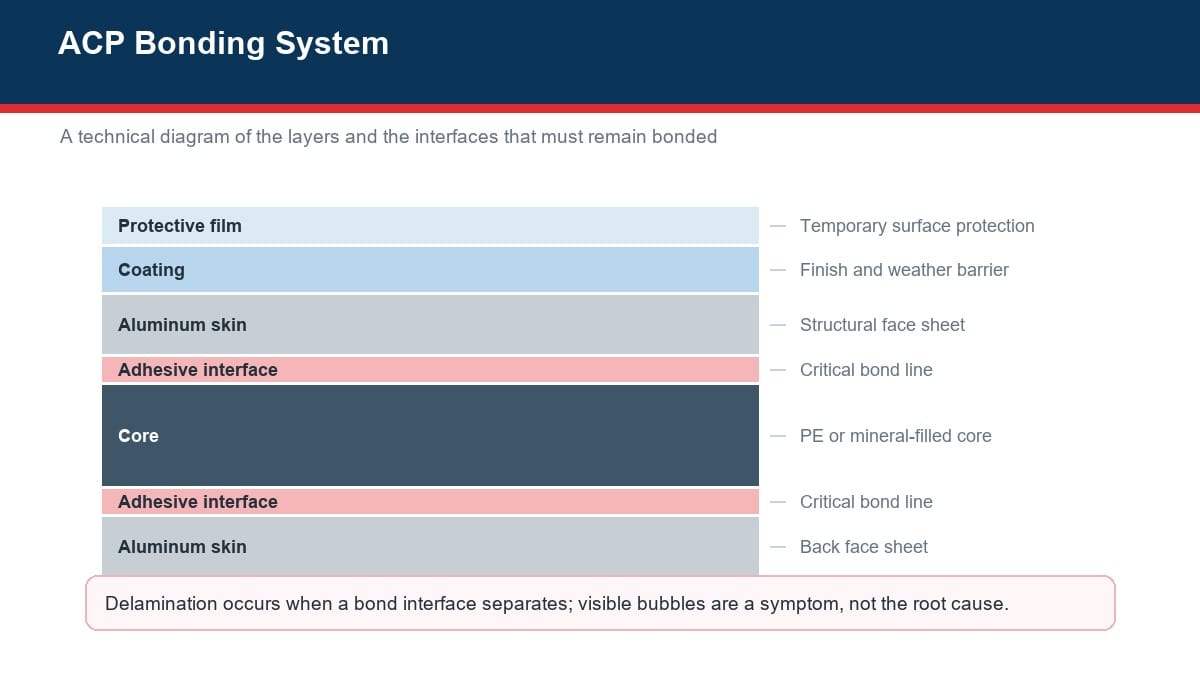 ACP layers showing the critical adhesive interfaces