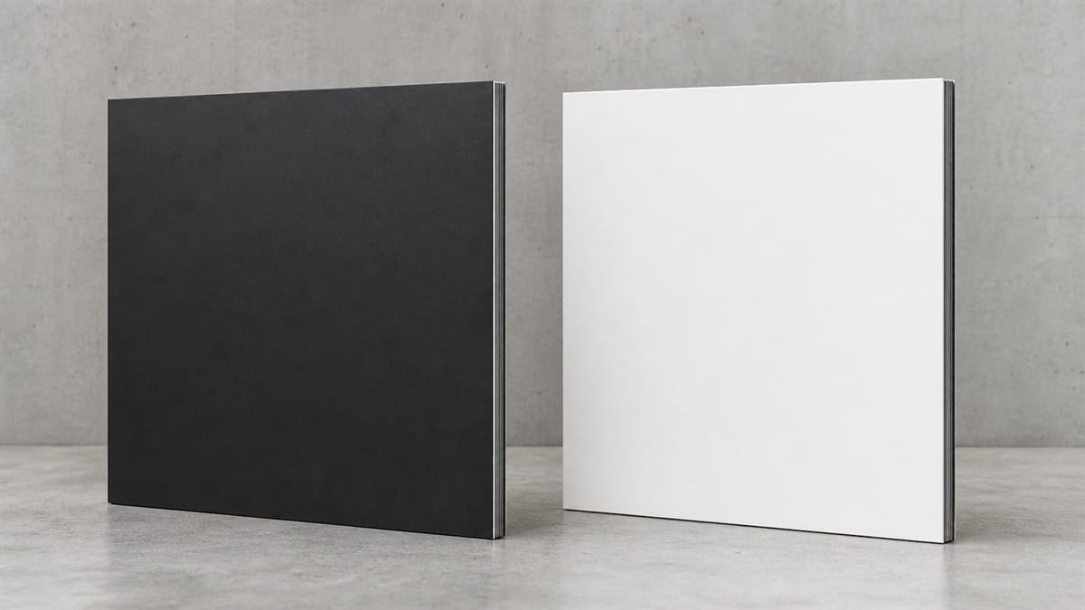 Black and white ACP sheets displayed side by side for finish comparison