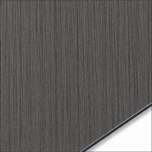 QSJ-0001 aluminium composite panel sample showing a dark charcoal wood-effect finish with vertical grain