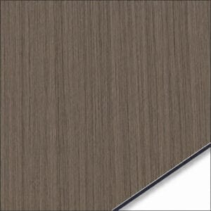 QSJ-0003 aluminium composite panel sample showing a brown walnut-effect finish with vertical grain