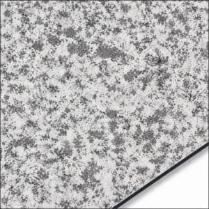 QSJ-0069 aluminium composite panel sample showing a white granite-effect finish with grey speckles