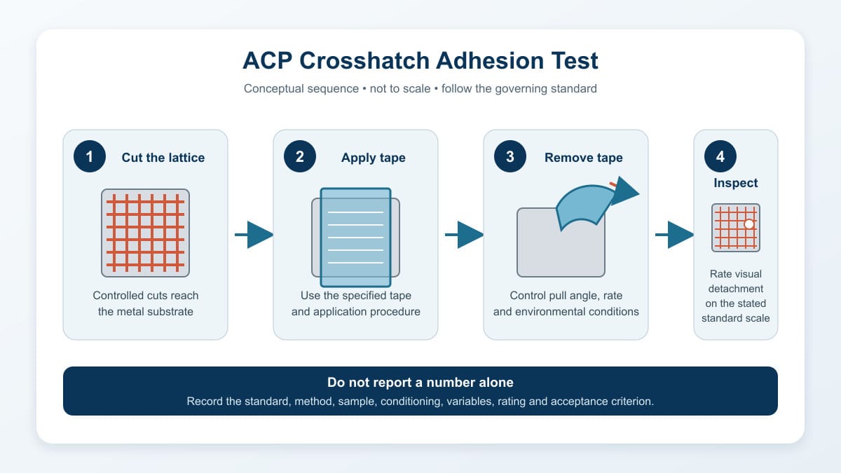 Conceptual crosshatch adhesion test sequence for an ACP coating