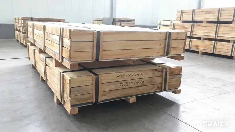 Cajas de madera preparadas para el envío de paneles.